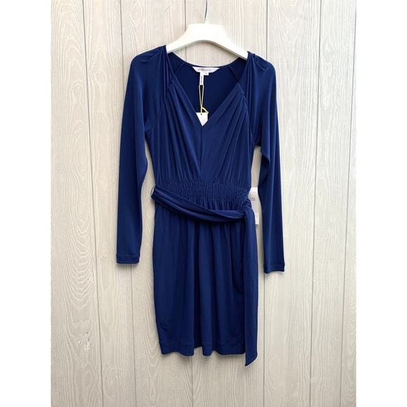 BCBGeneration Deep Blue V-Neck Belted Dress XS NWT - Picture 1 of 5